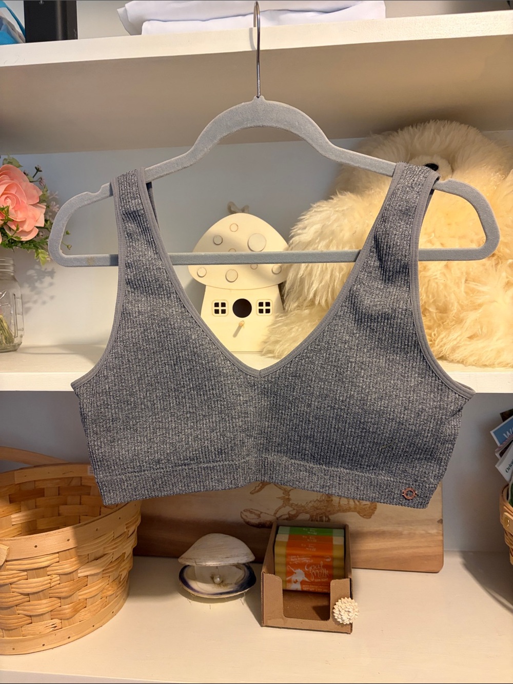 Women’s Small Danskin Ribbed V-Neck Grey Bralette